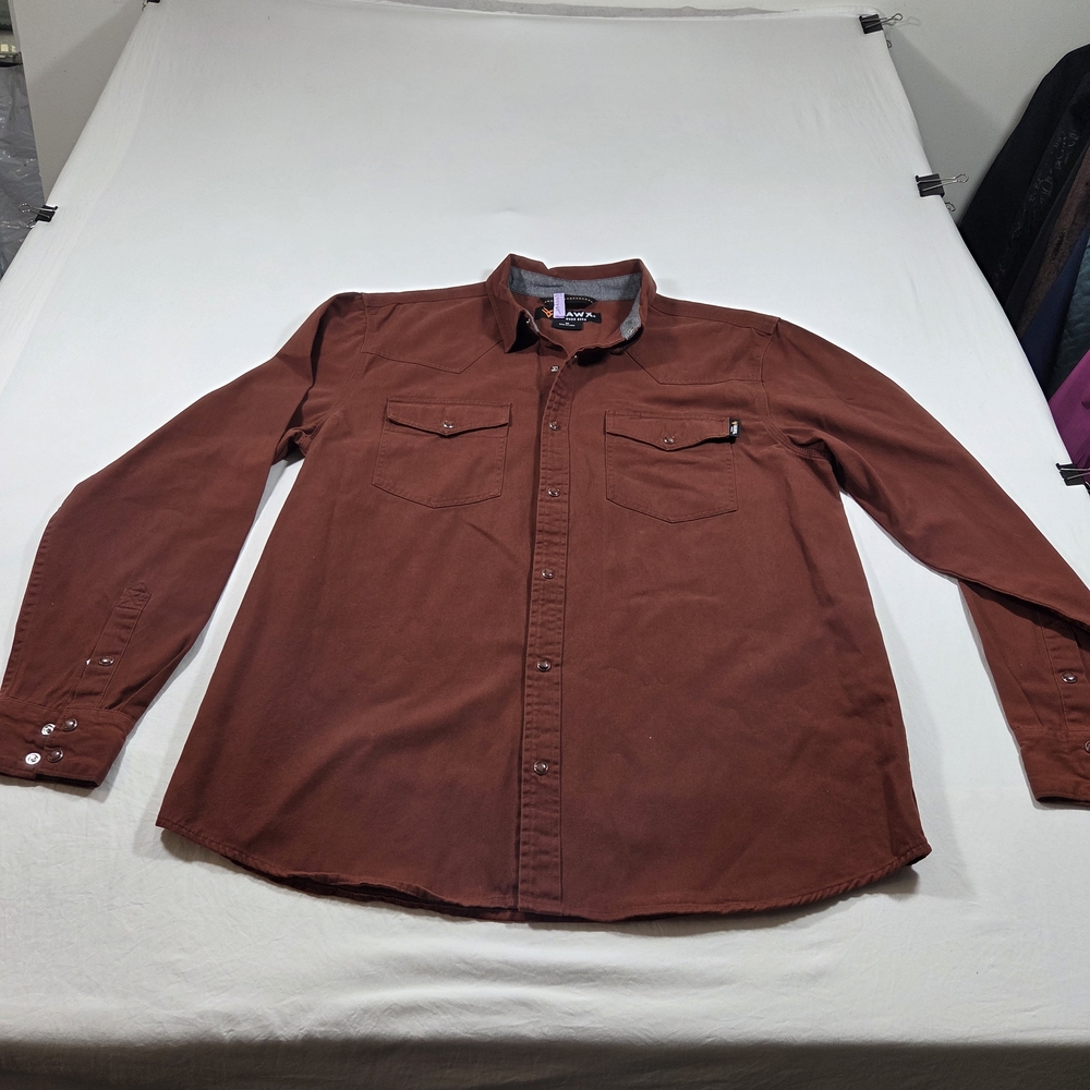 Hawkx Western Men Shirt Casual Rust Pearl Snap button Down Long Sleeve Medium
